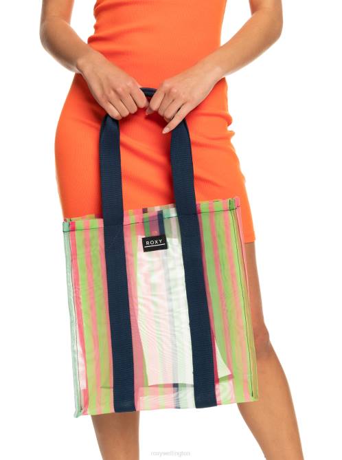 X4FH1143 seacrest stripe soul Iced Aqua Tote Bag Women Roxy | Handbags