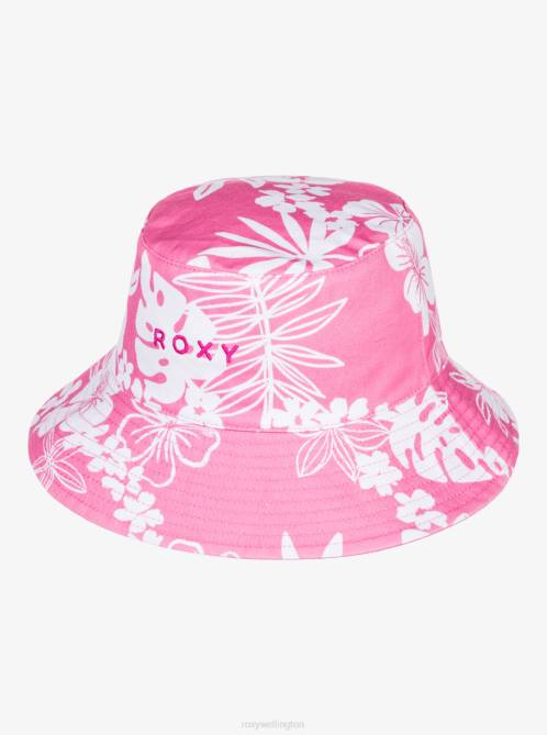 X4FH1119 shocking pink hello aloha Jasmine Paradise Reversible Bucket Hat Women Roxy | Hats