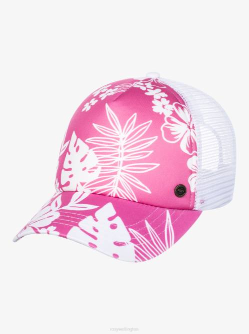 X4FH1137 shocking pink hello aloha Beautiful Morning Trucker Hat Women Roxy | Hats