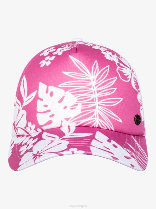 X4FH1137 shocking pink hello aloha Beautiful Morning Trucker Hat Women Roxy | Hats