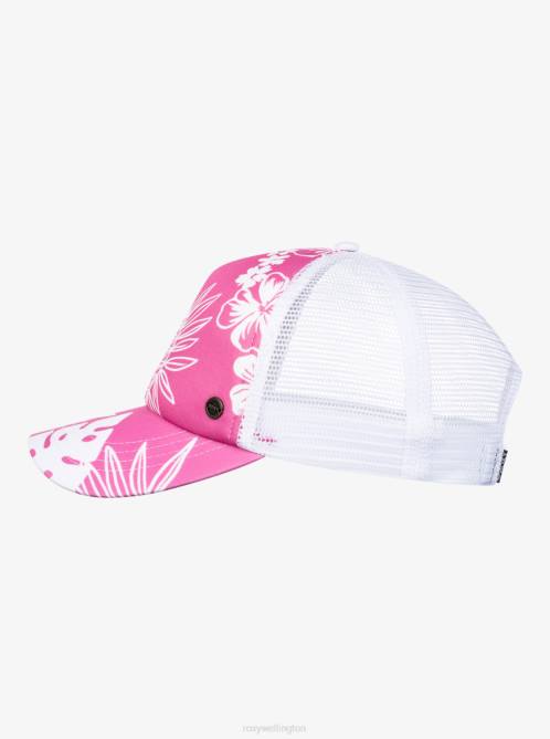 X4FH1137 shocking pink hello aloha Beautiful Morning Trucker Hat Women Roxy | Hats