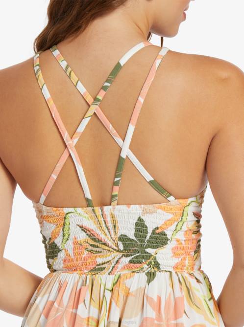 X4FH187 snow white subtly salty multic Bungalow Mid Dress Women Roxy | Dresses