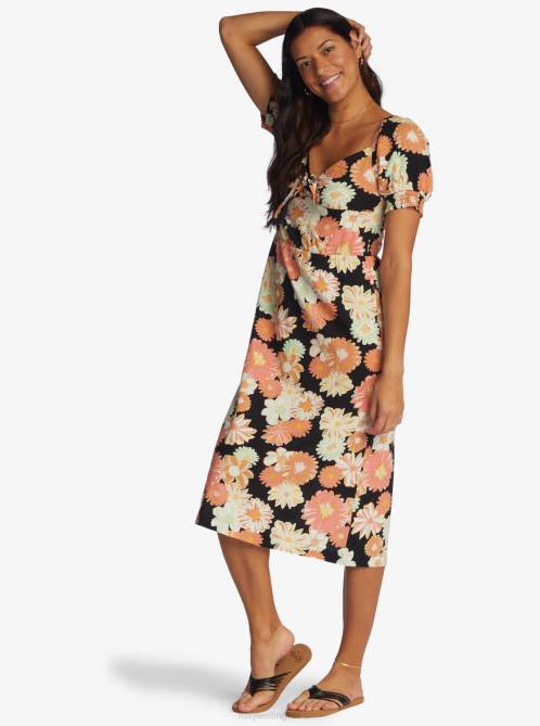 X4FH333 anthracite boogie chillen Summertime Feeling Midi Dress Women Roxy | Dresses