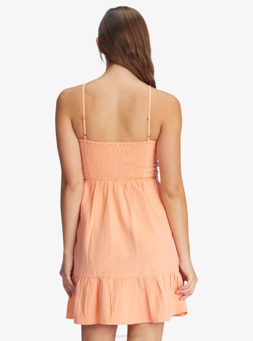 X4FH368 papaya punch Moonlit Tide Short Length Strappy Dress Women Roxy | Dresses