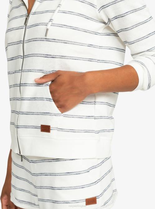 X4FH250 snow white horiz will stripes Perfect Wave Stripes Zip-Up Hoodie Women Roxy | Hoodies