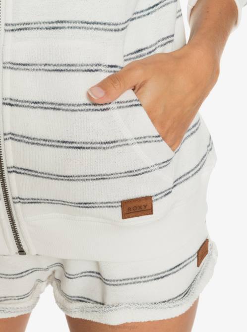 X4FH250 snow white horiz will stripes Perfect Wave Stripes Zip-Up Hoodie Women Roxy | Hoodies