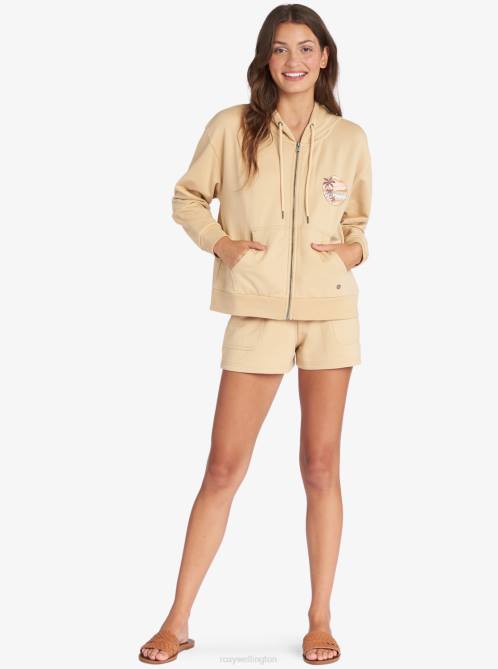 X4FH305 tapioca Evening Hike Zip Up Hoodie Women Roxy | Hoodies