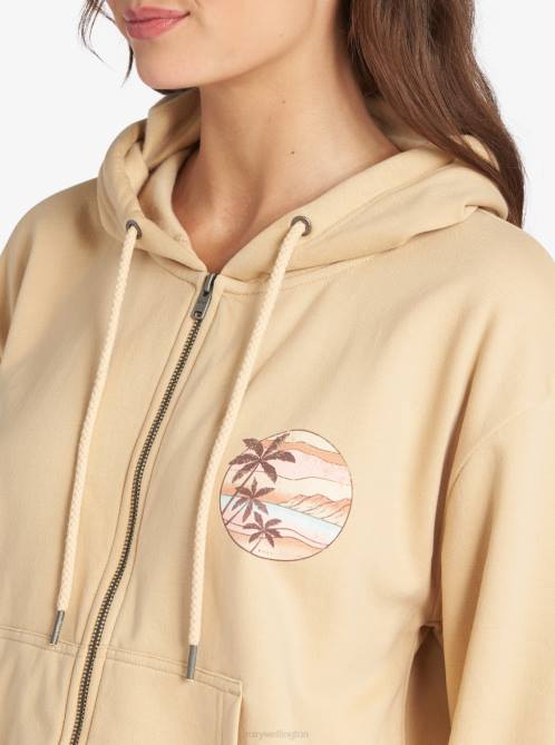 X4FH305 tapioca Evening Hike Zip Up Hoodie Women Roxy | Hoodies