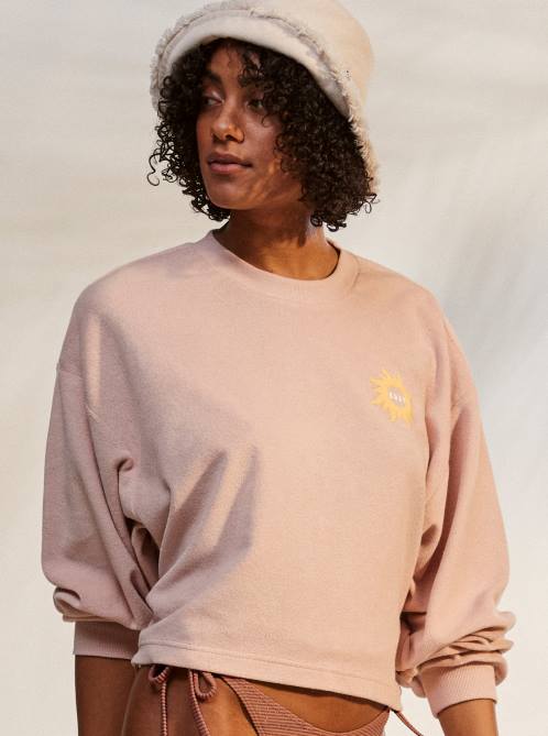 X4FH387 peach whip Better Not Wait Toweling Sweatshirt Women Roxy | Sweatshirts
