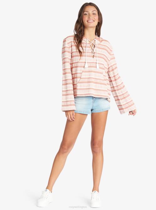 X4FH394 baked clay river stripe Paradise Calling Woven Poncho Hoodie Women Roxy | Hoodies