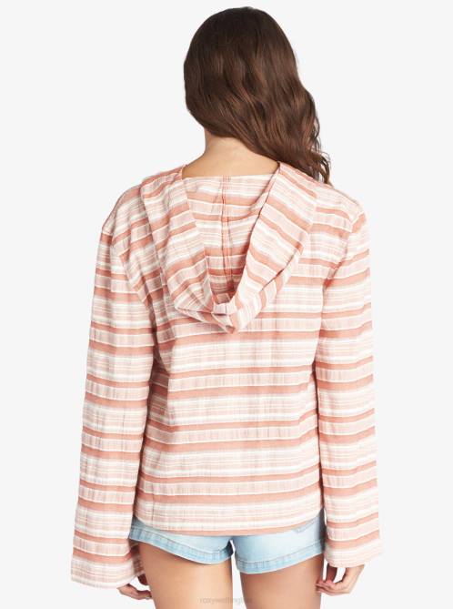 X4FH394 baked clay river stripe Paradise Calling Woven Poncho Hoodie Women Roxy | Hoodies