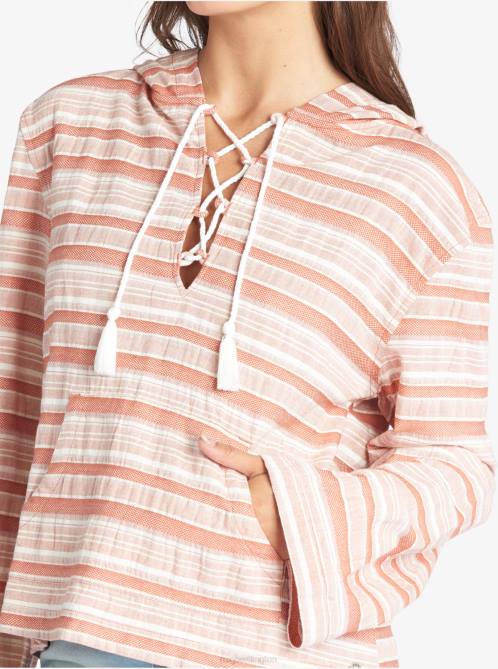 X4FH394 baked clay river stripe Paradise Calling Woven Poncho Hoodie Women Roxy | Hoodies