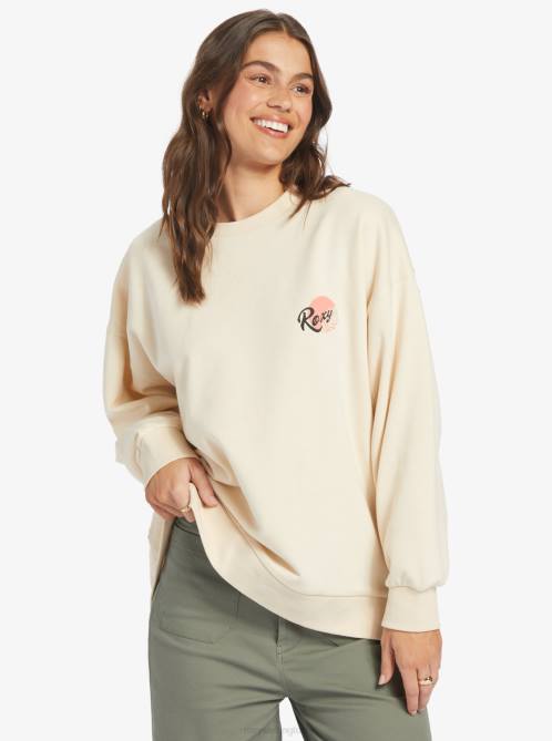 X4FH554 tapioca Morning Hike Crewneck Boyfriend Sweatshirt Women Roxy | Sweatshirts