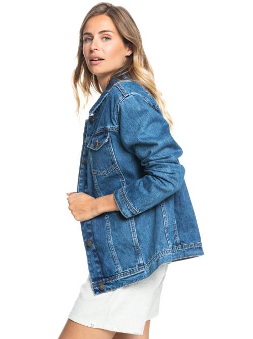 X4FH455 medium blue Mountain Roads Denim Jacket Women Roxy | Jackets