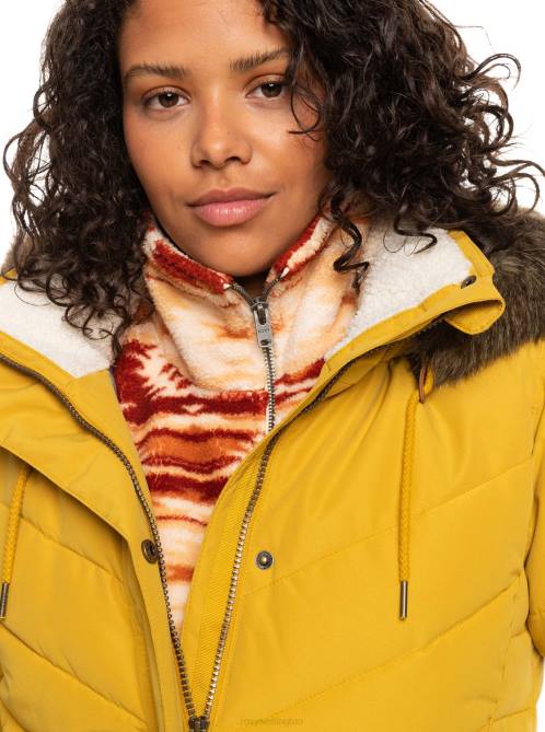 X4FH471 honey Ellie Longline Insulated Hooded Jacket Women Roxy | Jackets