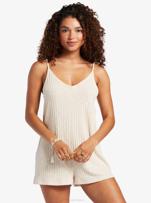 X4FH168 tapioca On Our Way Knit V-Neck Romper Women Roxy | Rompers