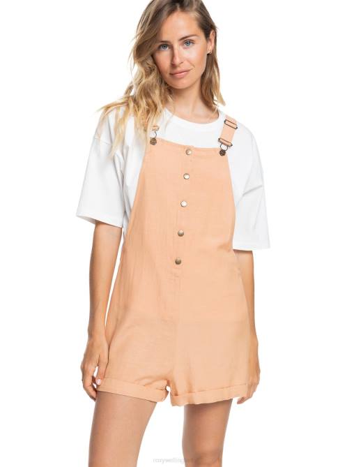 X4FH357 toast Back To Goodbye Short Overalls Women Roxy | Rompers