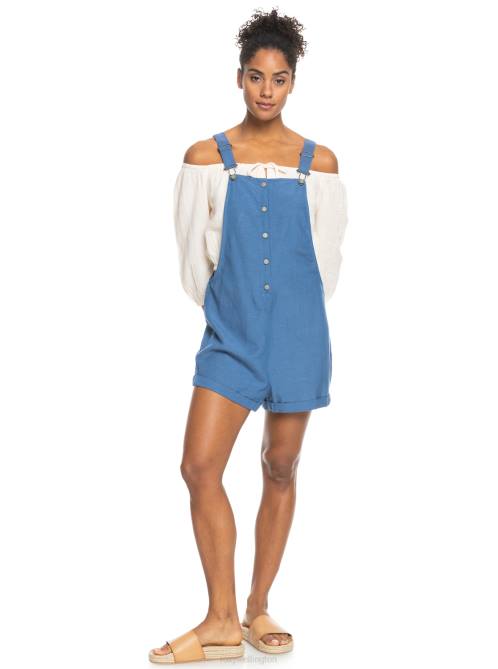 X4FH359 bijou blue Back To Goodbye Short Overalls Women Roxy | Rompers