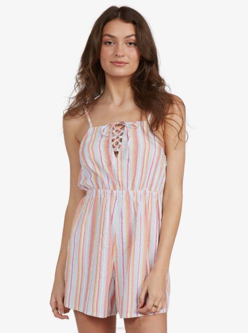 X4FH572 cool blue coastal stripe Endless Love Romper Women Roxy | Rompers