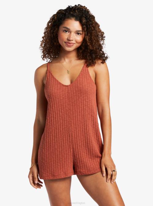 X4FH57 redwood burl On Our Way Knit V-Neck Romper Women Roxy | Rompers