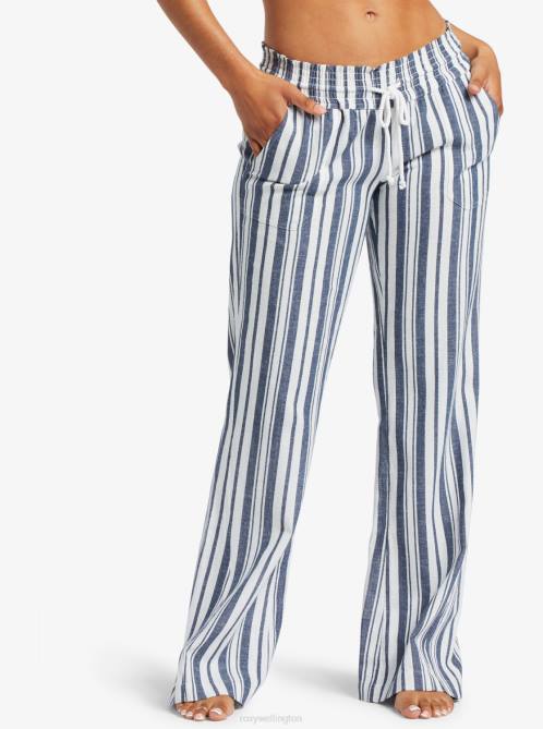 X4FH233 mood indigo paradise stripe Oceanside Flared Pants Women Roxy | Pants