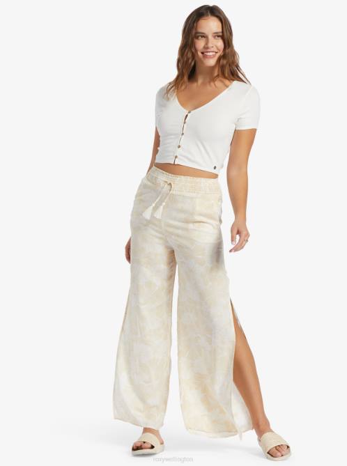 X4FH321 tapioca crazy hibiscus Tropical Rhythm Beachy Pants Women Roxy | Pants