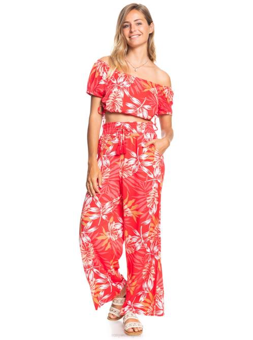 X4FH538 hibiscus seaside tropics v1 Slow Rhythm Elasticized Beach Pants Women Roxy | Pants