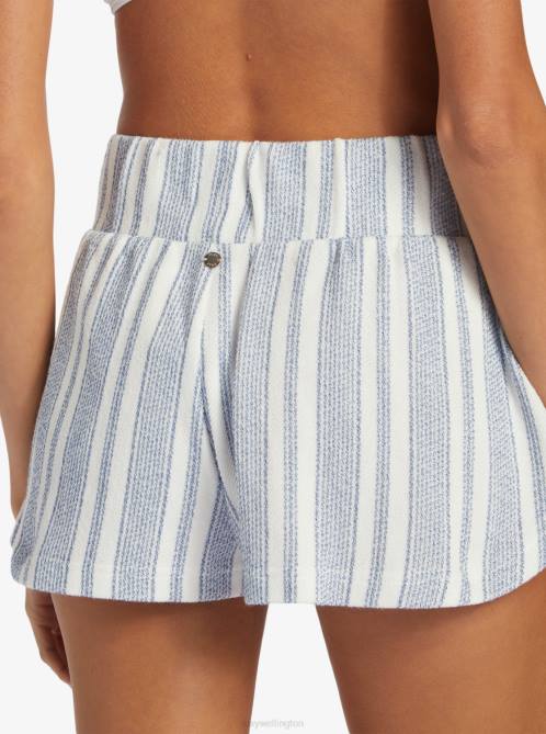 X4FH192 snow white beachside stripe Drop A Wave Short Sweatshirt Shorts Women Roxy | Shorts
