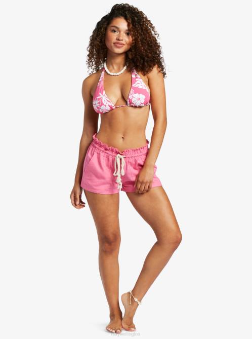 X4FH29 shocking pink Oceanside Elastic Waist Shorts Women Roxy | Shorts