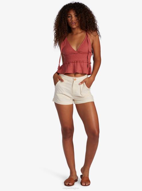 X4FH324 tapioca Oceanside High Waisted Short Non-Denim Shorts Women Roxy | Shorts