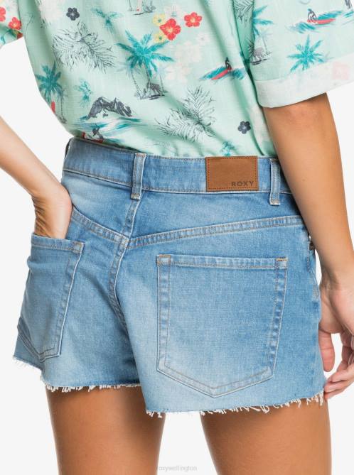 X4FH505 medium blue Kissing The Swell Denim Shorts Women Roxy | Shorts