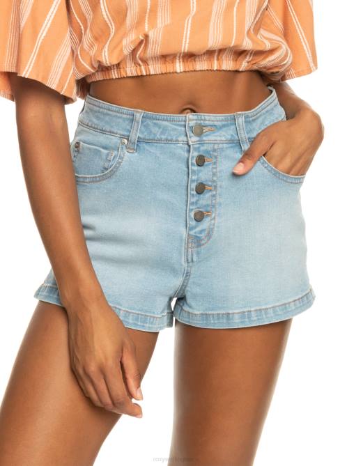 X4FH522 light blue Holiday Stuff High Waist Denim Shorts Women Roxy | Shorts