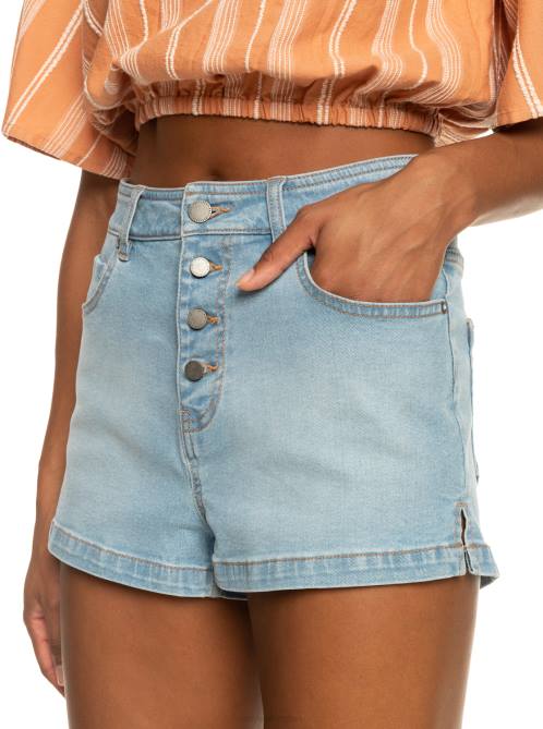 X4FH522 light blue Holiday Stuff High Waist Denim Shorts Women Roxy | Shorts