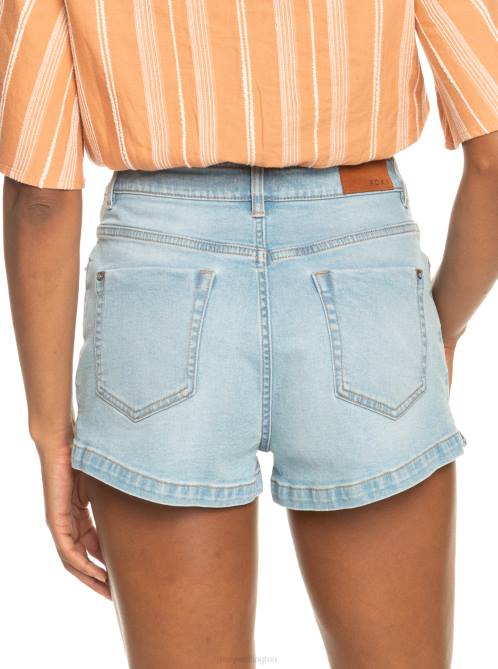 X4FH522 light blue Holiday Stuff High Waist Denim Shorts Women Roxy | Shorts