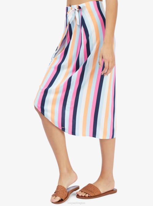 X4FH440 cool blue throwback stripe Destiny Waits Midi Wrap Skirt Women Roxy | Skirts