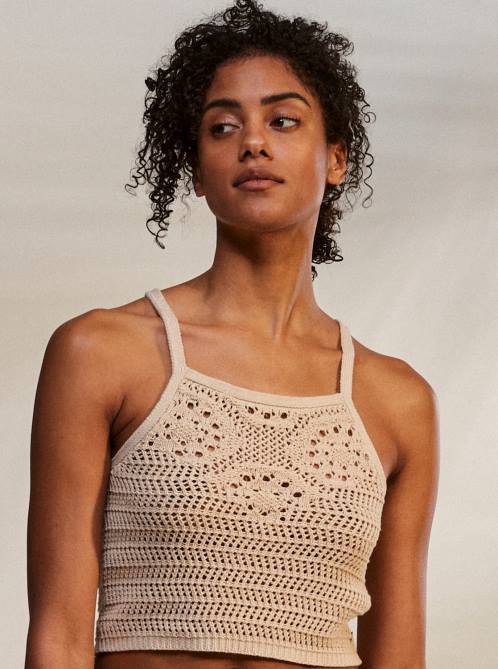 X4FH159 tapioca Malibu Crush Knitted Halter Top Women Roxy | Sweaters