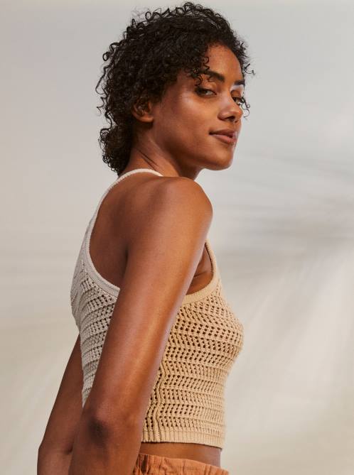 X4FH159 tapioca Malibu Crush Knitted Halter Top Women Roxy | Sweaters