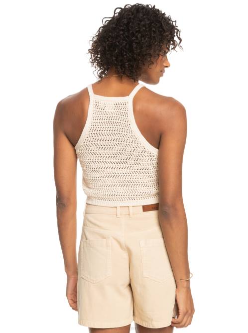 X4FH159 tapioca Malibu Crush Knitted Halter Top Women Roxy | Sweaters