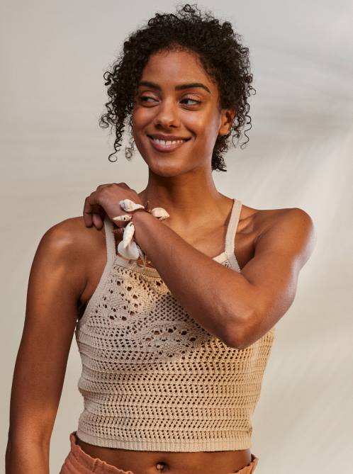 X4FH159 tapioca Malibu Crush Knitted Halter Top Women Roxy | Sweaters