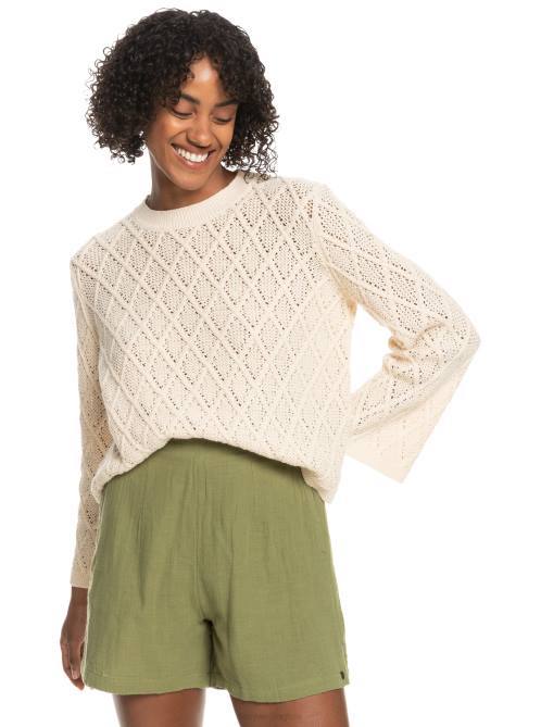 X4FH294 tapioca Paper Hearts Crew Neck Sweater Women Roxy | Sweaters