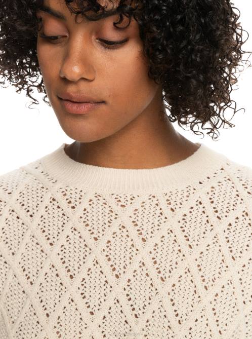 X4FH294 tapioca Paper Hearts Crew Neck Sweater Women Roxy | Sweaters