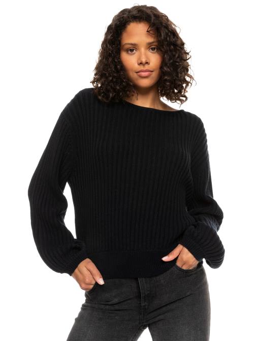 X4FH515 anthracite Siren Dream Ribbed Long Sleeve Sweater Women Roxy | Sweaters