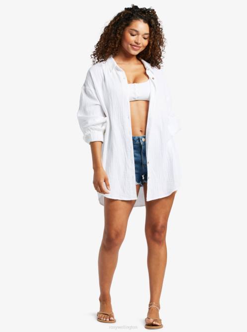 X4FH131 snow white Mellow Morning Long Sleeve Shirt Women Roxy | Shirts