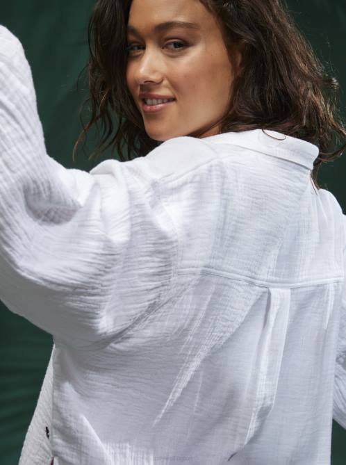 X4FH131 snow white Mellow Morning Long Sleeve Shirt Women Roxy | Shirts