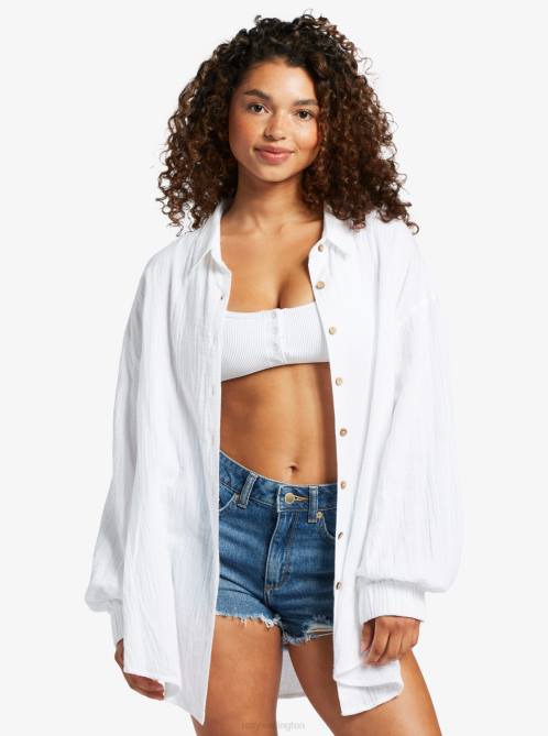 X4FH131 snow white Mellow Morning Long Sleeve Shirt Women Roxy | Shirts