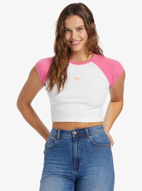 X4FH525 shocking pink Retro Cropped Raglan Sleeve T-shirt Women Roxy | T-shirts
