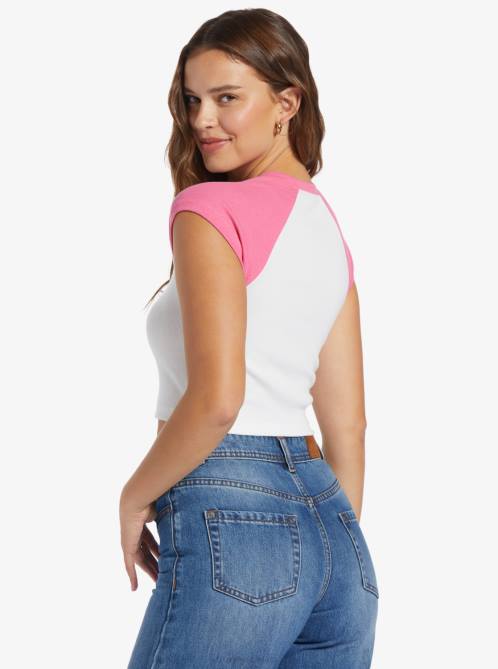 X4FH525 shocking pink Retro Cropped Raglan Sleeve T-shirt Women Roxy | T-shirts