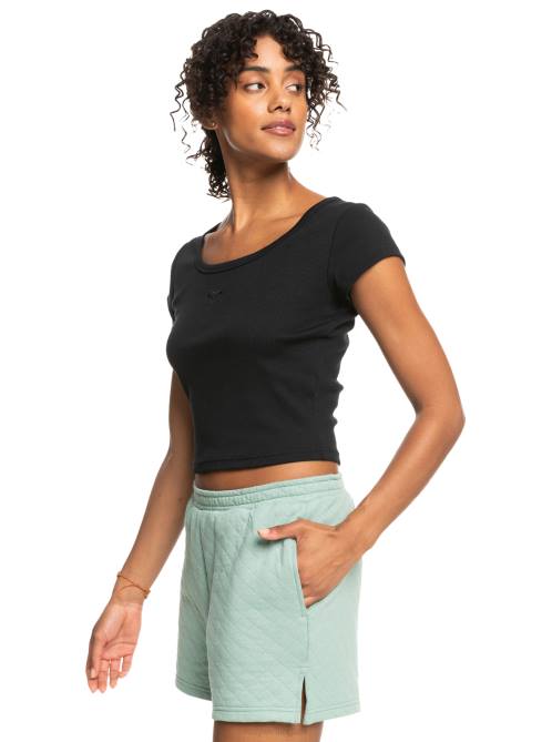 X4FH537 anthracite Time For Rib Knit T-Shirt Women Roxy | T-shirts