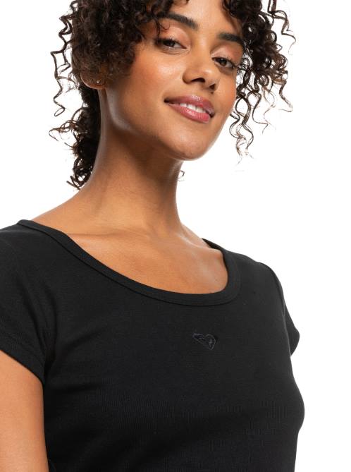X4FH537 anthracite Time For Rib Knit T-Shirt Women Roxy | T-shirts