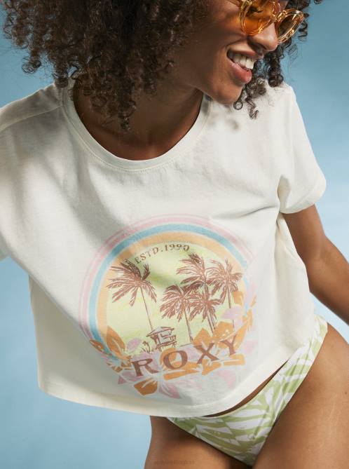 X4FH55 snow white Haleiwa Moment Cropped T-Shirt Women Roxy | T-shirts